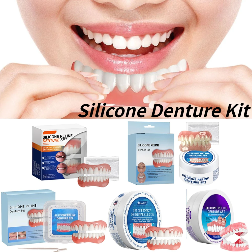 

Silicone Denture Kit Upper Lower Veneers Soft Denture Comfortable Perfect Fit Mouth Temporary Orthodontic Oral Hygiene Care