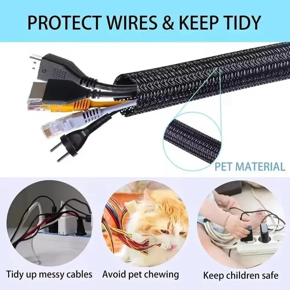 1M 3 Meters 5M Braided Cable Sleeve PET Nylon Self Closing Cable Wrap Cover Cable Casing for Automotive Engine Motorcycle