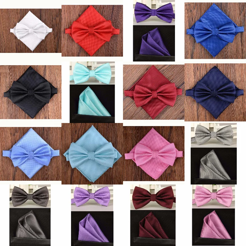 Butterfly Dot Bow tie 2Pcs Set Handkerchief Pocket Squares Bowknot Mens Bowtie Christmas Lovely Wedding MJ119