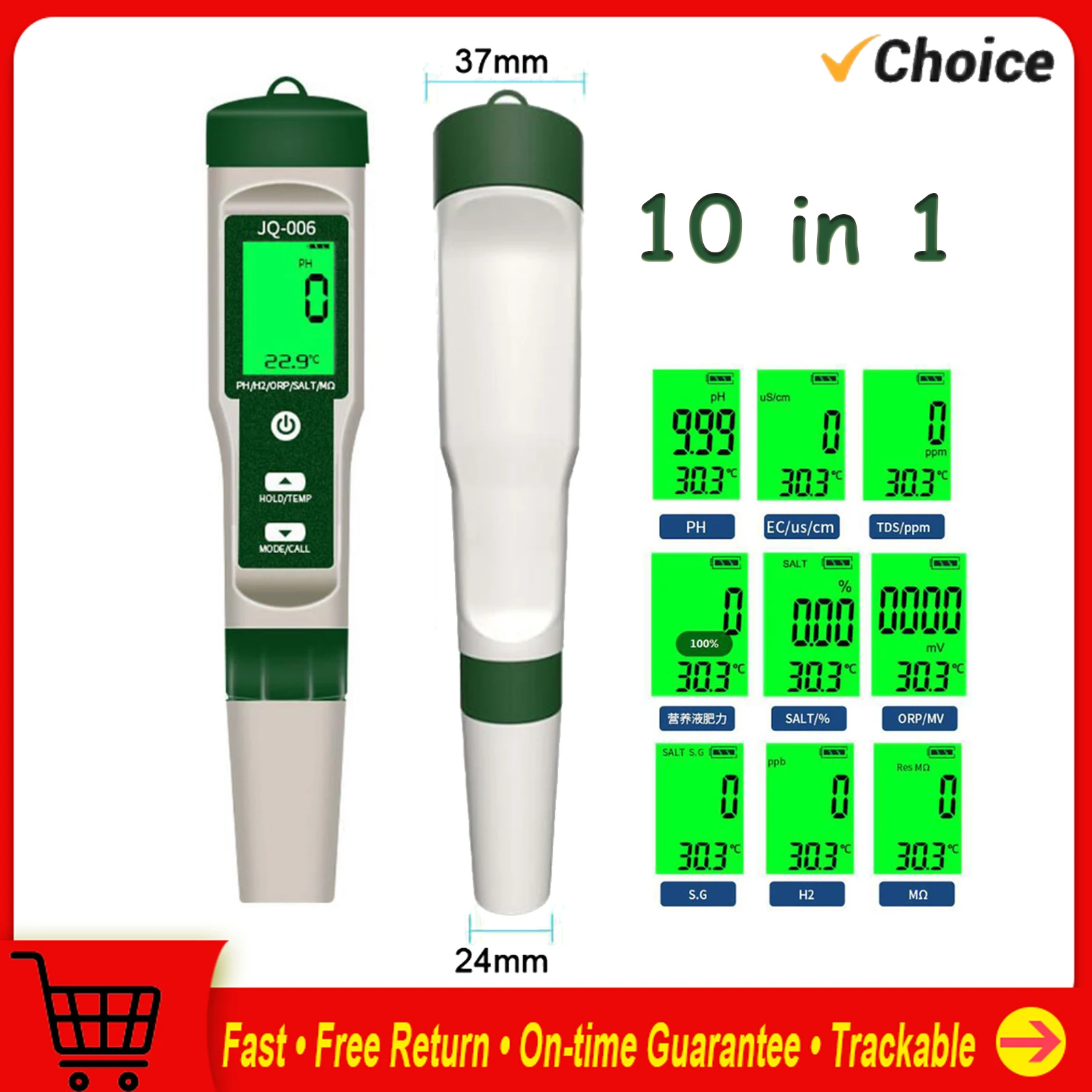 Digital PH Meter 10 in 1 Professional Water Quality Monitor Tester PH/EC/TDS/Salinity/Thermometer Multi-parameter Testing Meter