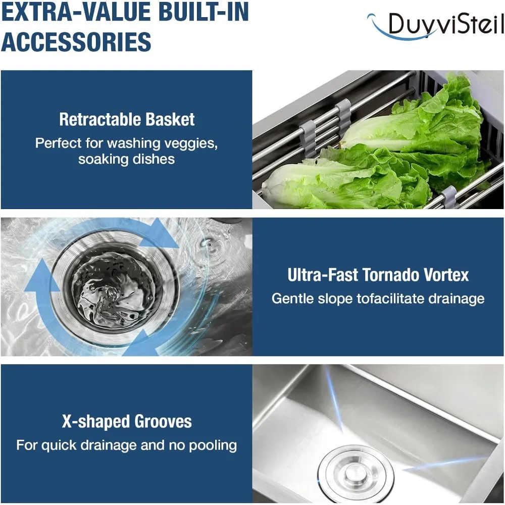 스테인리스 스틸 33인치 싱글볼 주방 싱크대 (배수구 포함) - 16게이지, 33x19x9 크기, 드롭인 스타일