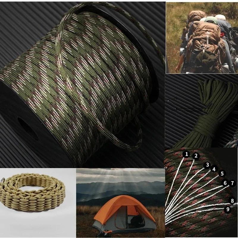 

Outdoor Parachute Cord Survival Umbrella 100M 550 Military Standard 9-Core Paracord Rope 4mm Tent Lanyard Strap Clothesline