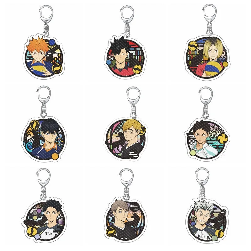 Anime Haikyuu Acrylic Keychain Hinata Shouyou, Kageyama Tobio, Sugawara Koushi Cute Cartoon Figure Bag Charm Round Pendant Gift