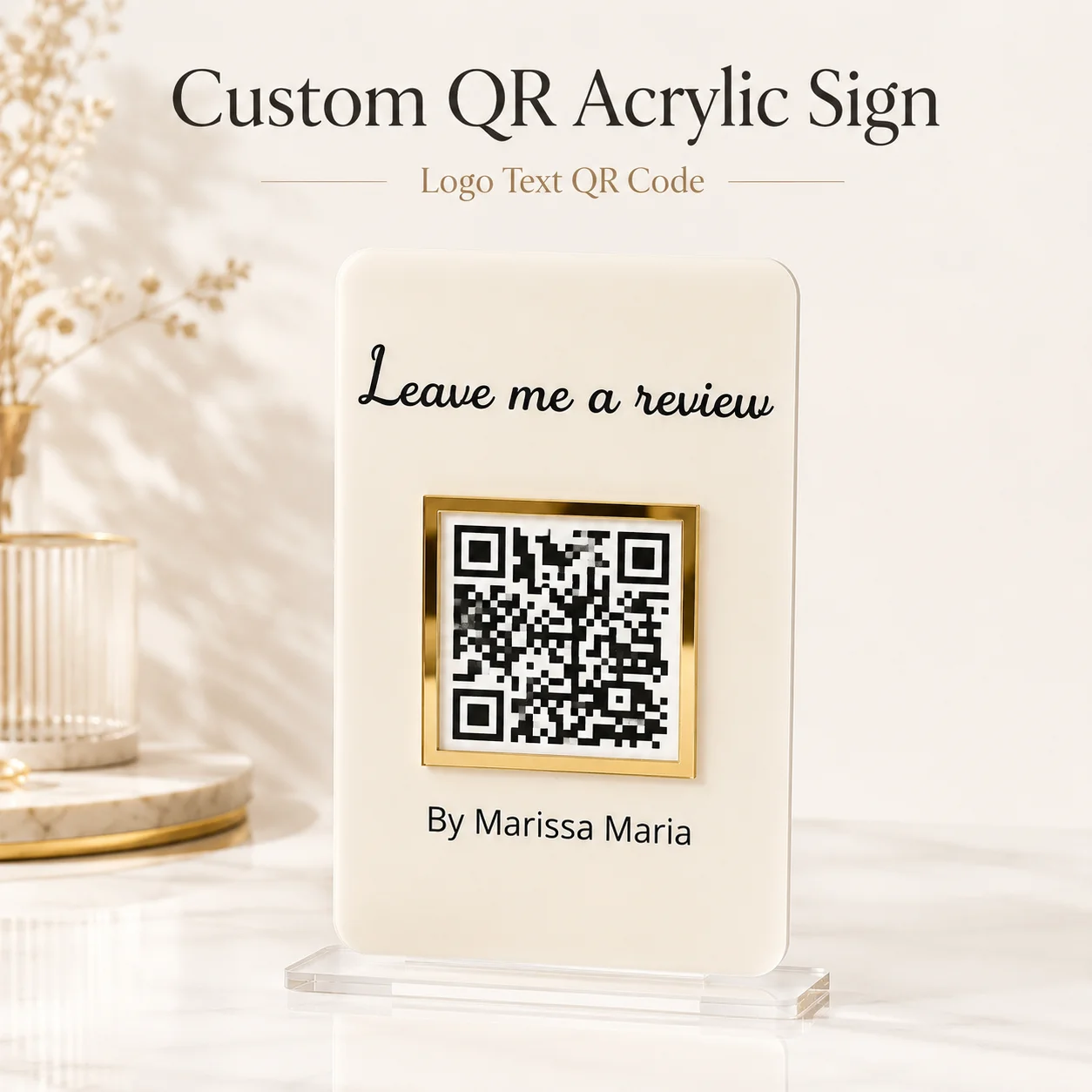 Custom Acrylic QR Code Sign Personalized Business Logo Social Media Display Stand For Instagram Facebook Reviews Payment