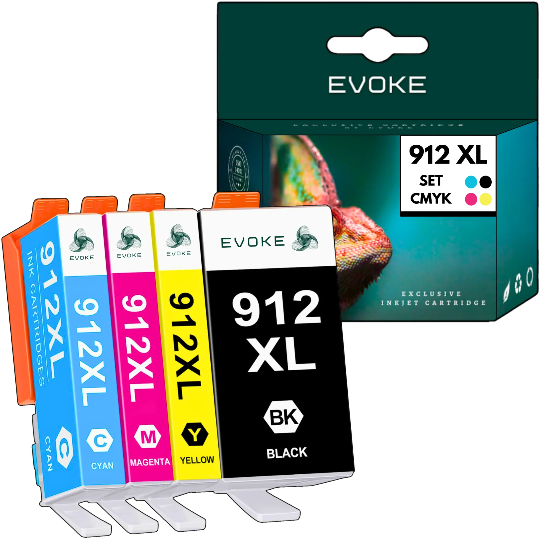 Evoke compatibele inkt voor Hp 912XL Hp912 3Yl84Ae 3Yl81Ae 3Yl82Ae 3Yl83Ae 4X Cmyk: Zwart, Cyaan, Magenta, Geel 51,7 ml 3300 pagina's Officejet Pro 8010 8012 8012E 8013 8014 8014E 8015 8015E 8017 8020