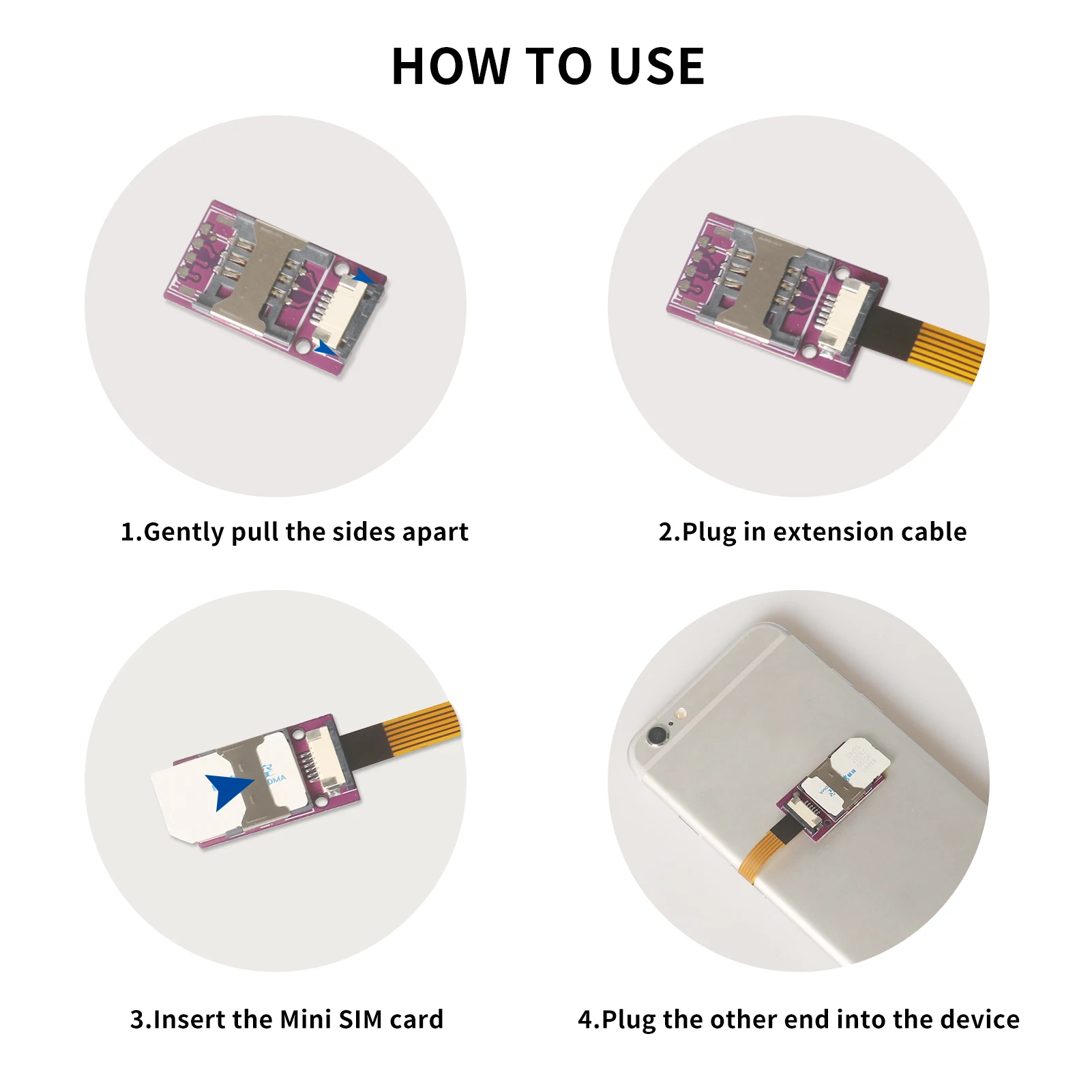 Mini SIM Card Cabo de Extensão Adaptador, Circuit Board Card Reader para Cpe Roteadores Sem Fio e Dispositivos WiFi, Smartphones e Smartphones