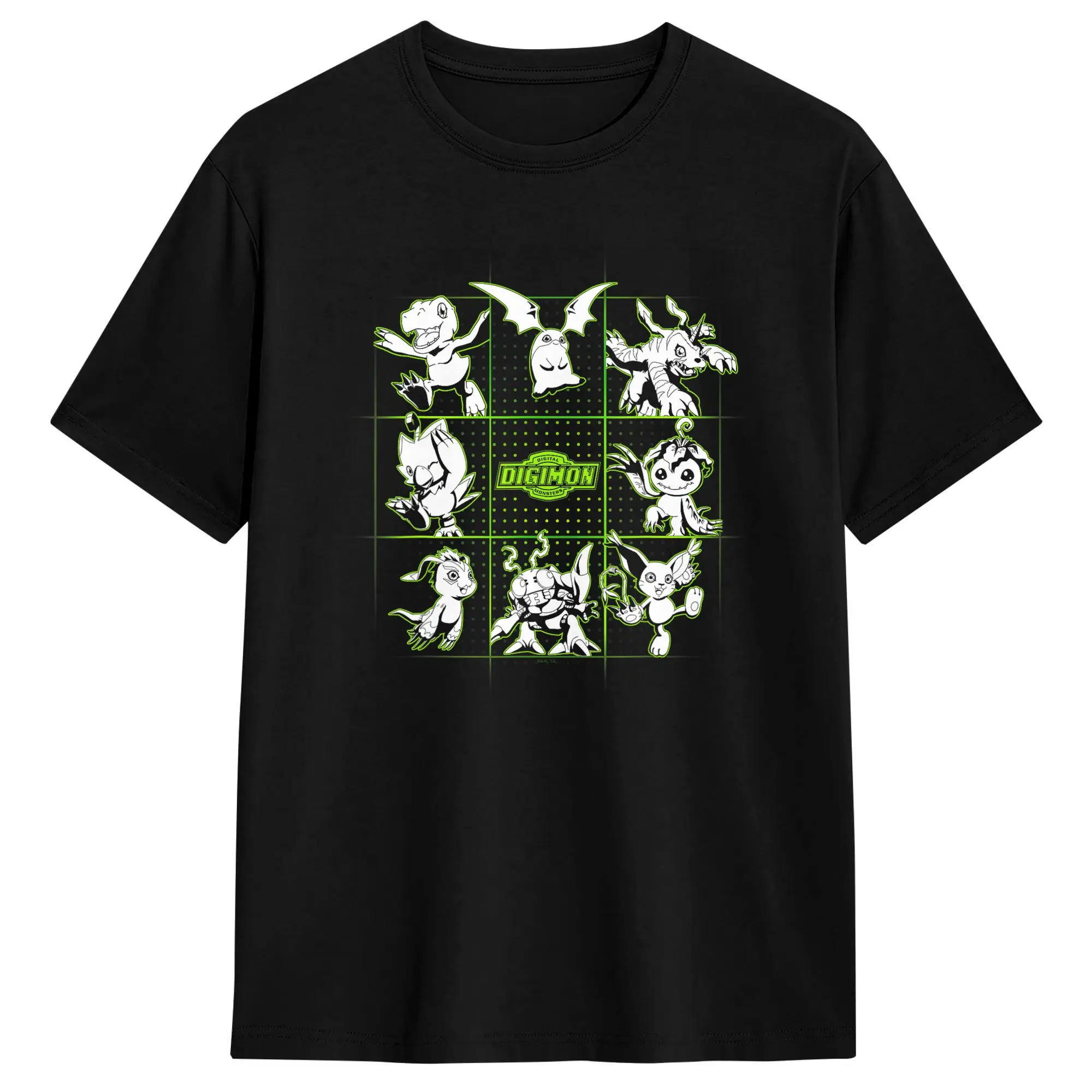 Casual Digimon Digital Character Grid with Logo Digital Monsters T-Shirts for Men Crew Neck Cotton T Shirt Short Sleeve Tees