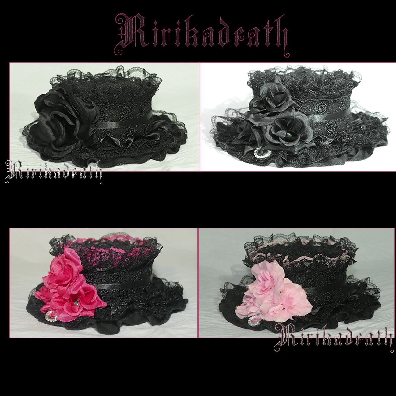 Gorro pequeño de encaje vintage, cinta de horquilla, pinza para el pelo lolita negra y rosa, accesorio de Cosplay de Anime, accesorios para el cabello de lujo