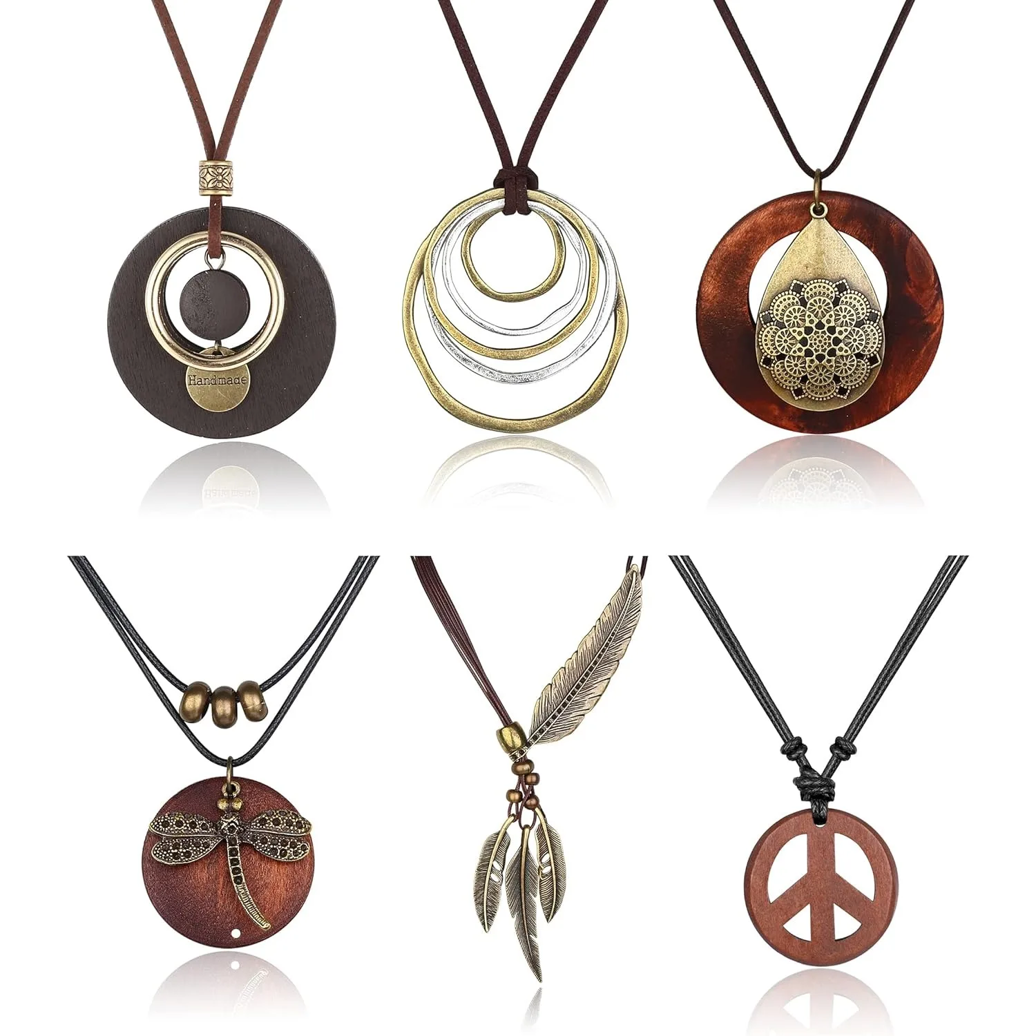 

6 шт., длинные ожерелья с подвесками для женщин, винтажный деревянный осенний свитер в стиле бохо, комплект ожерелья Y, ожерелье в стиле хиппи, модные украшения ручной работы