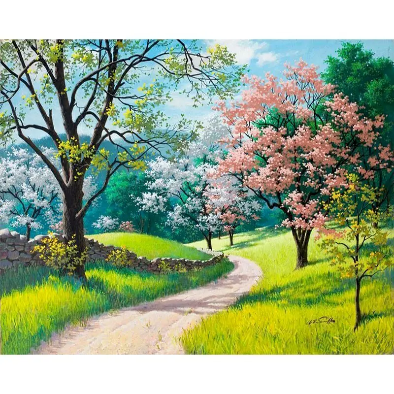 DIY Ölgemälde nach Zahlen Natur Landschaft Rahmen Bilder nach Zahlen Acryl Kits für Heimdekoration Geschenk – Detail 1