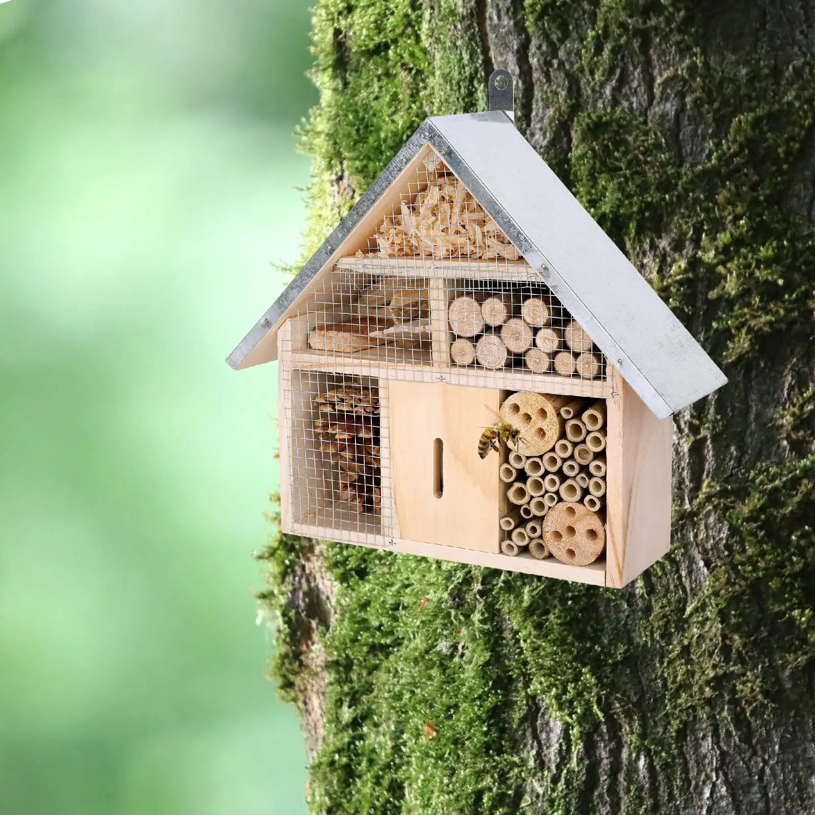

Wooden Bee House Garden Decor Breeding Hanging Habitat Butterfly Hotel Garden Nest Box for Outdoor Yard Garden Backyard Fence