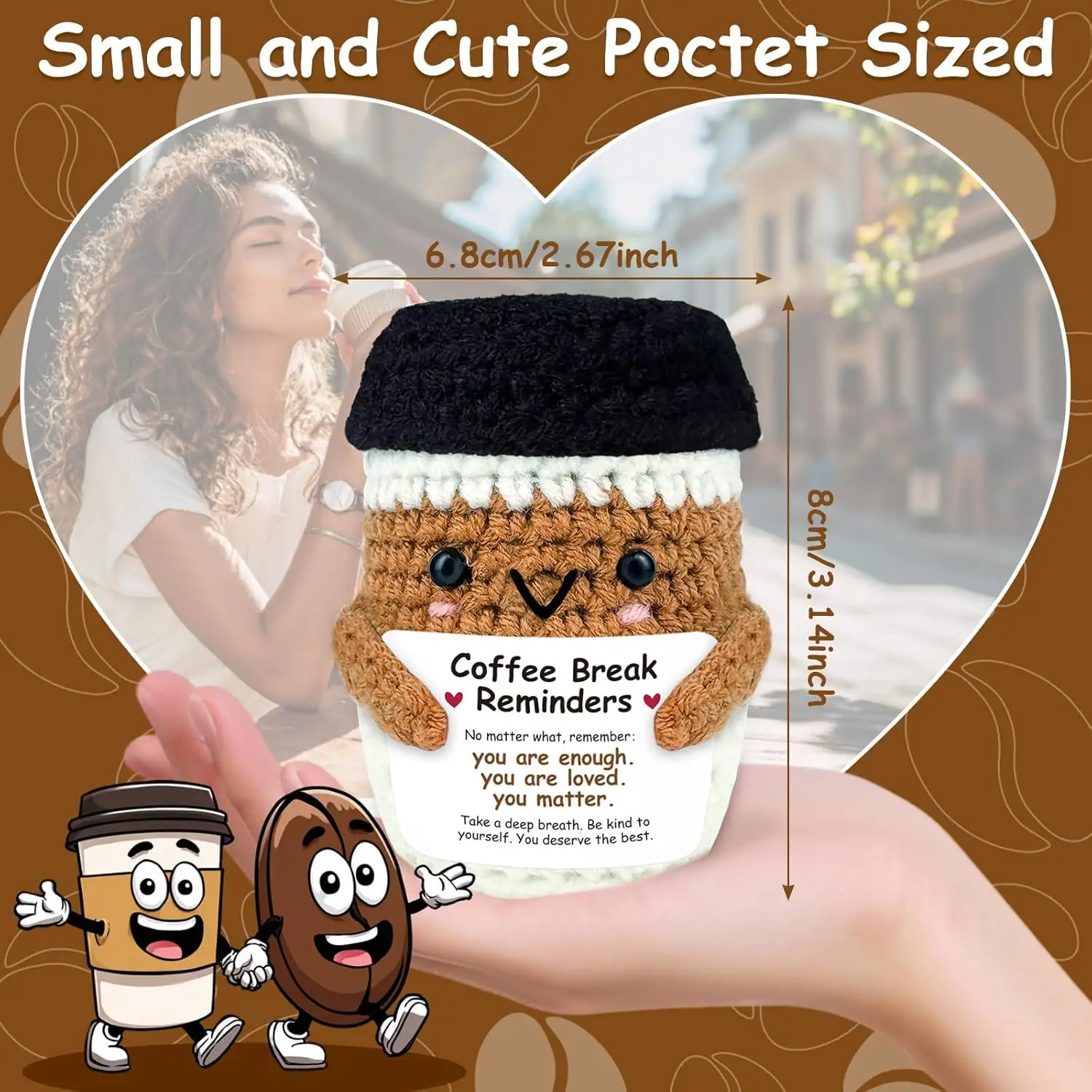 Funny Handwoven Positive Energy Coffee Cup Support Emotional Home Room Decoration Handmade Knitted Doll Birthday Christmas Gift