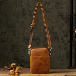 Fashion Real Genuine Leather Cross body Sling Bag Vintage Full Grain Cowhide Shoulder Bag Outdoor Crazy Horse Leather Mini Bag