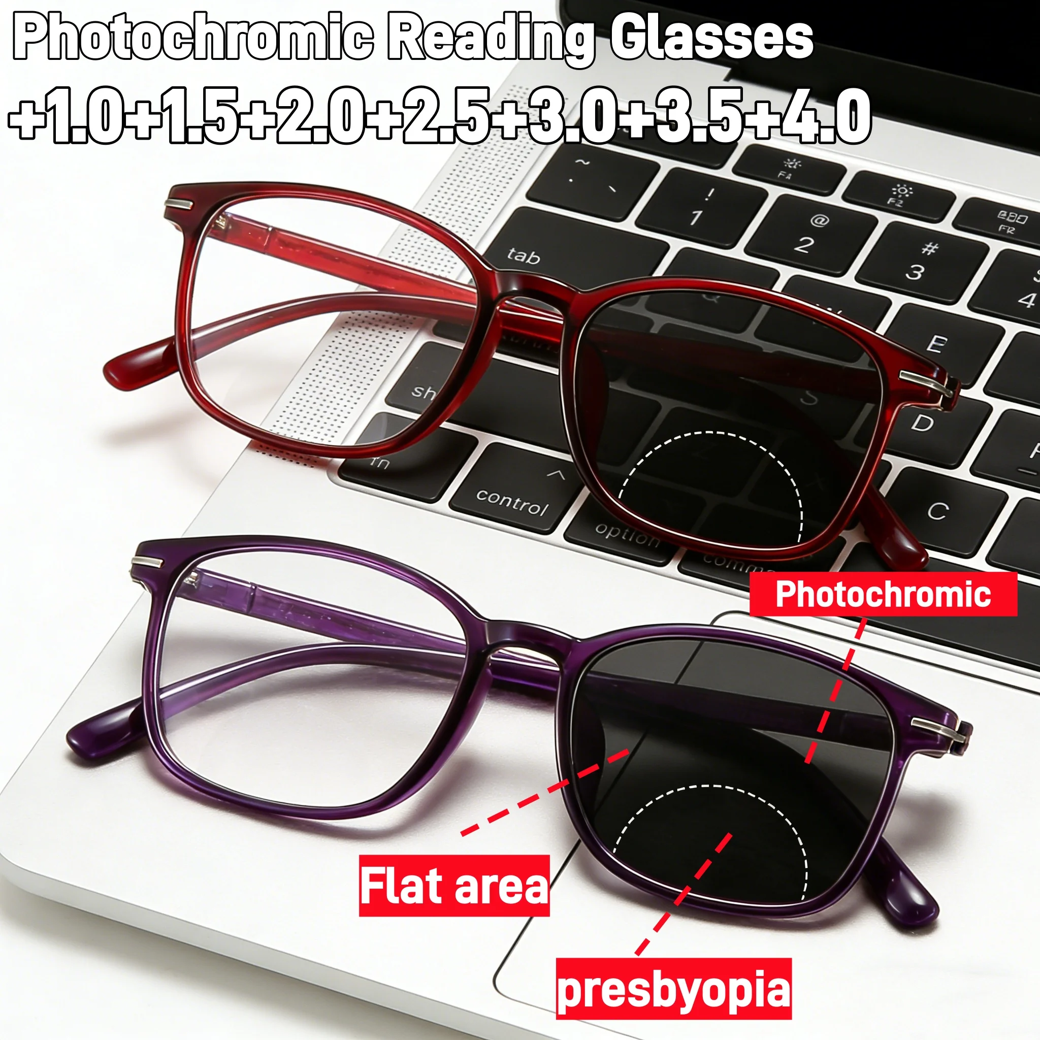 

3Colors Photochromic Bifocals Reading Glasses unisex Fashion Anti Blue Light Ultralight Bifocal ColorChanging Presbyopia Glasses