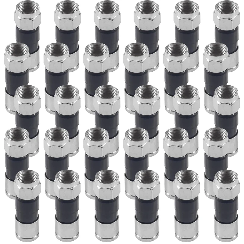 30pcs Black RG6 Compression Connectors RG6 F Type Connector Coax Coaxial Compression Fitting