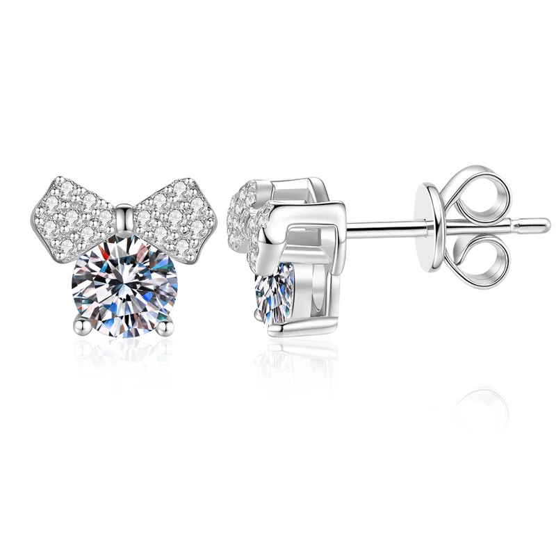 

E355 Lefei Fashion Color D Diamond-set Classic Moissanite Princess Bowknot Earrings Women 925 Sterling Silver Party Jewelry Gift
