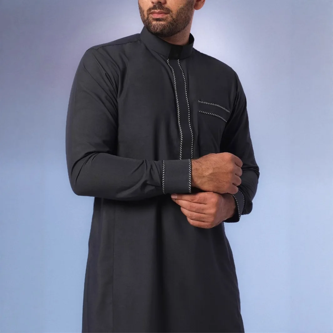 

2025 Arab Men's Robe Embroidered Lace Clothing Loose Robe 2025 Muslim Long Dress Robe Abaya Ramadan Dubai Luxury Islam Elegant