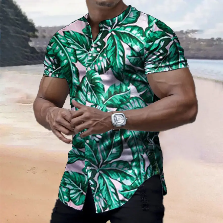 Camisa polo de manga curta masculina, roupa respirável, roupa monocromática, turismo vegetal, verão, 2024