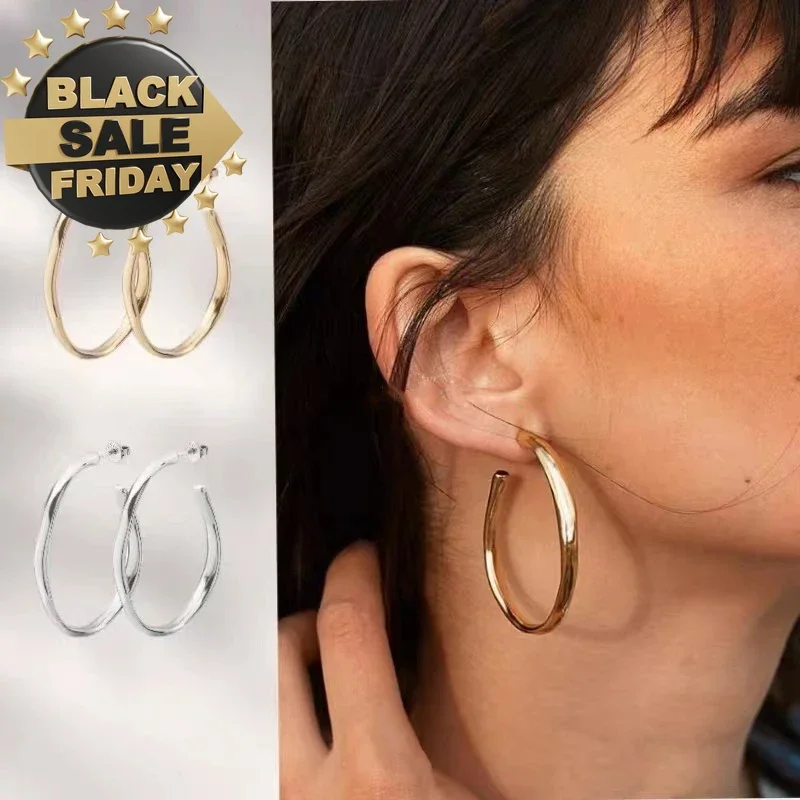 

2024 New Spain Trend Circle Silver Earrings Women Niche Gold Plated Hoop Earrings Party Women's Girls Fine Jewelry