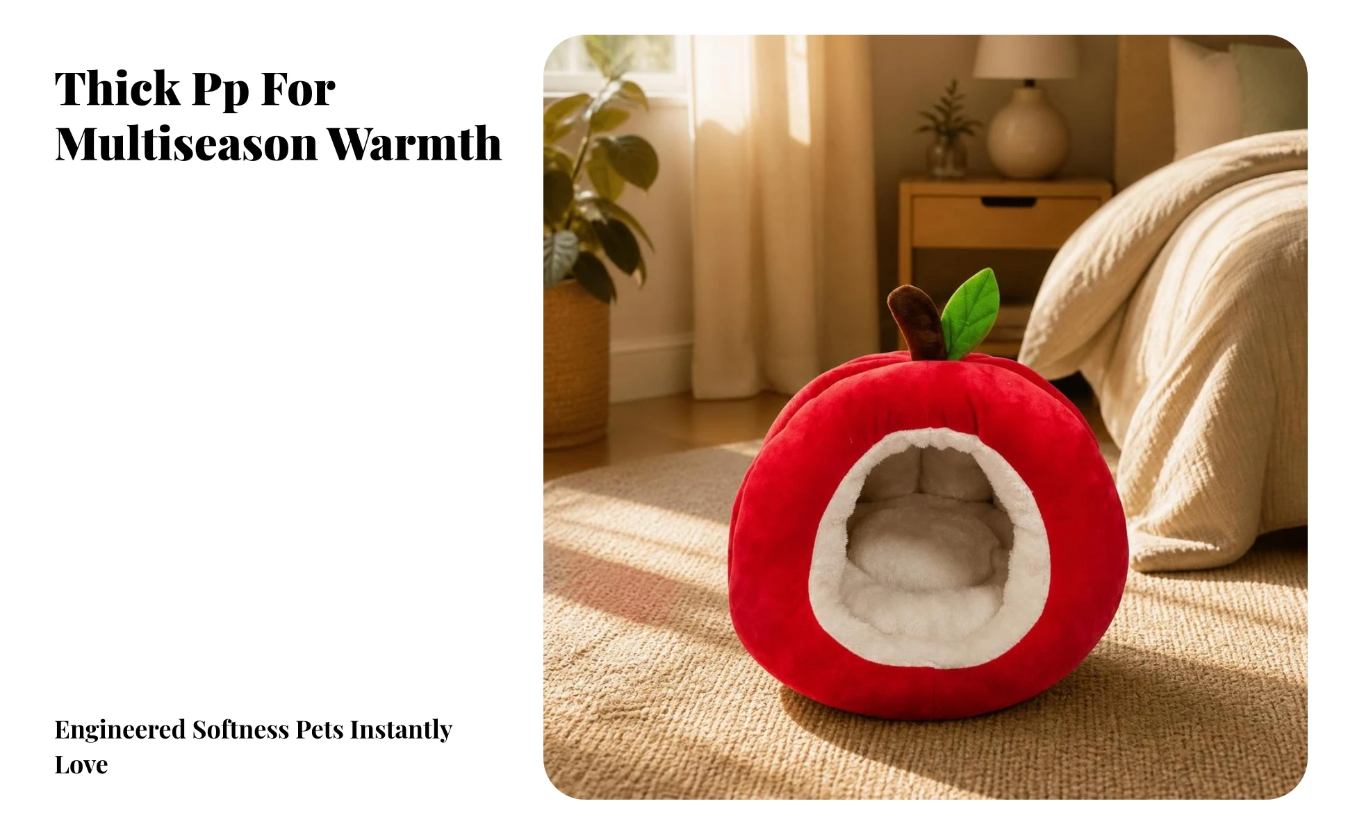 Apple-Shaped Pet Bed Cozy Enclosed Pet Bed with Removable Cushion Hideaway Cat House Warm Cat House with Cushion Soft for Cats