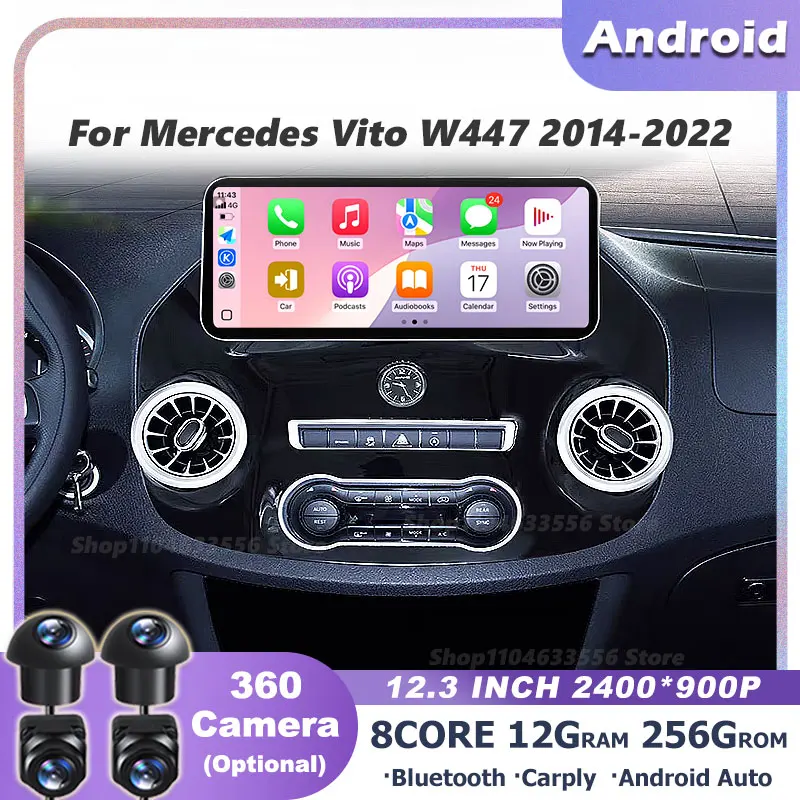 

Car Radio Stereo Multimedia Video GPS CarPlay Navigation Player For Benz Vito W447 2014-2022 12.3 " Android 16 Auto 4G BT tools