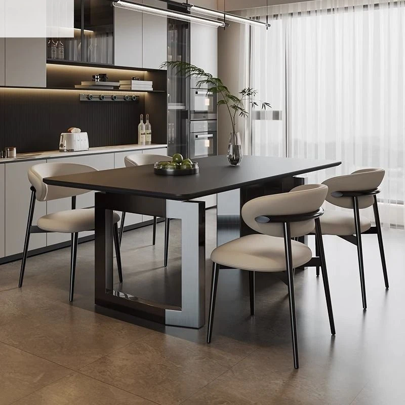 

light luxury black rock slab dining table and chair combination modern simple small apartment restaurant