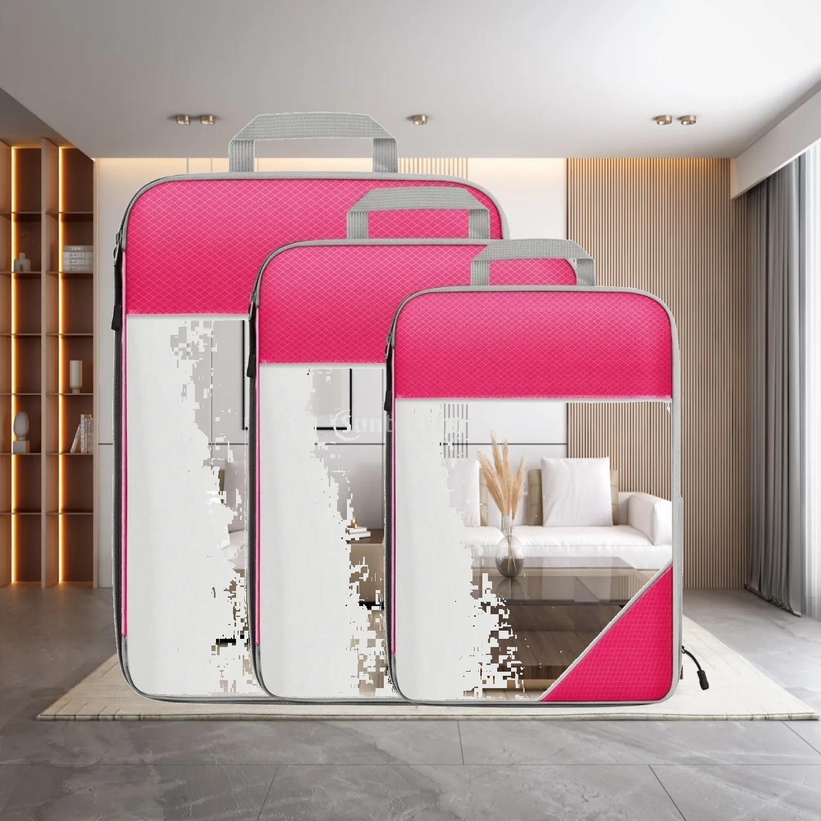 3 Pieces Nylon Packing Cube with Carry Handle Long-Lasting Foldable Packing Cube Luggage Cubes Breathable for Household Storage