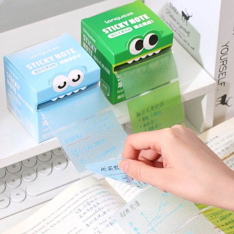 Creative Dopamine Colored Sticky Note Pull-out Design 105 sheets Self-adhesive Cute Portable Pearlescent Transparent Memo Notes