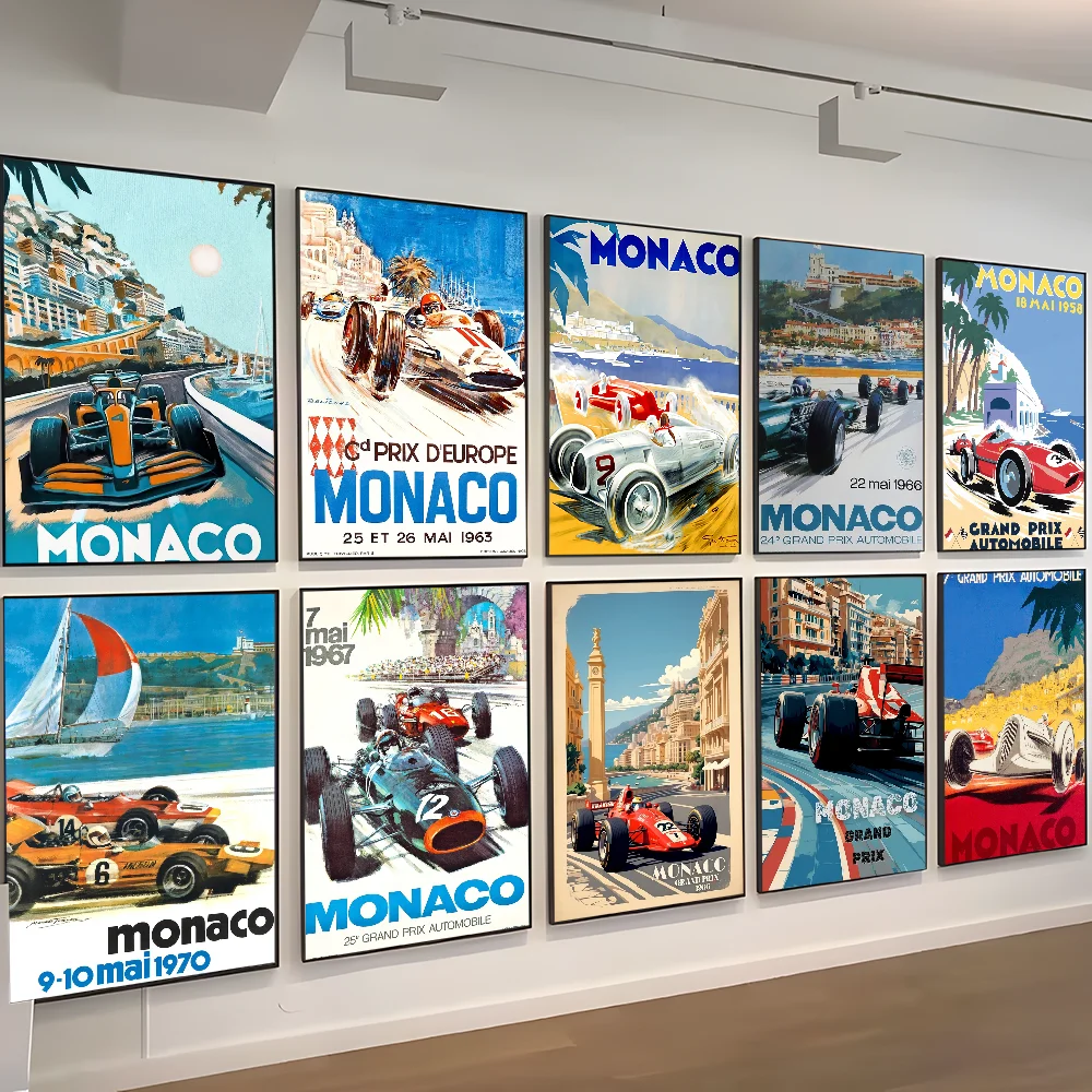 Affiches et College de courses de voitures Monaco Masters F1, autocollant en papier imperméable, affiches de café et de bar, autocollants muraux,