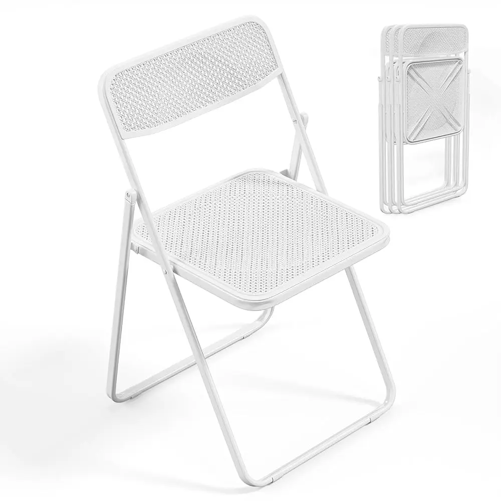 Folding Chair Modern Iron Frame Accent With Woven Texture Panel, Space-Saving Design For Party Wedding Event Office Commercial