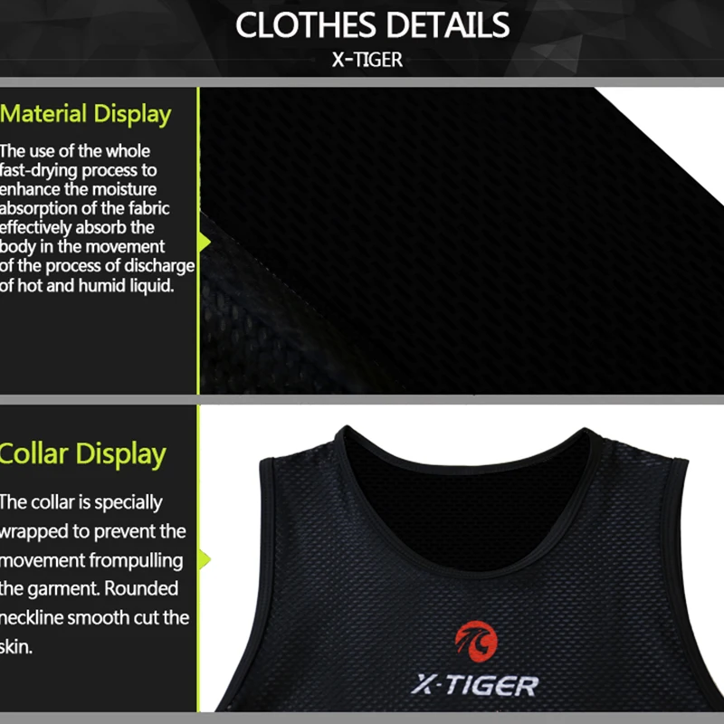 X-TIGER Cycling Underwear Men\'s Sleeveless Cycling Vest Cool Mesh Stretch Road Cycling Jersey