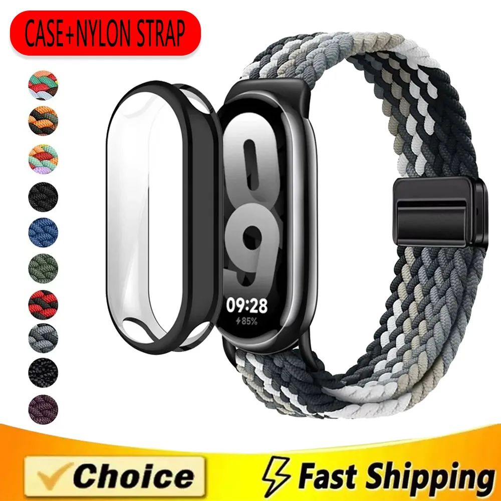 Gehäuse + geflochtenes Nylonband für Xiaomi Miband 10 9 8, bequemes Armband, Armband für Mi Band 10/9/8 NFC Miband 10/9 Keramikgürtel
