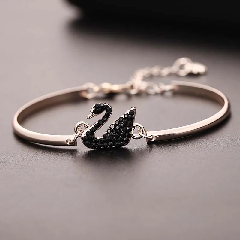 Fashion Gold Rose Gold Swan Bangle Luxury Zircon Charm Bracelet Jewelry Accessories for Women\'s Party Gifts