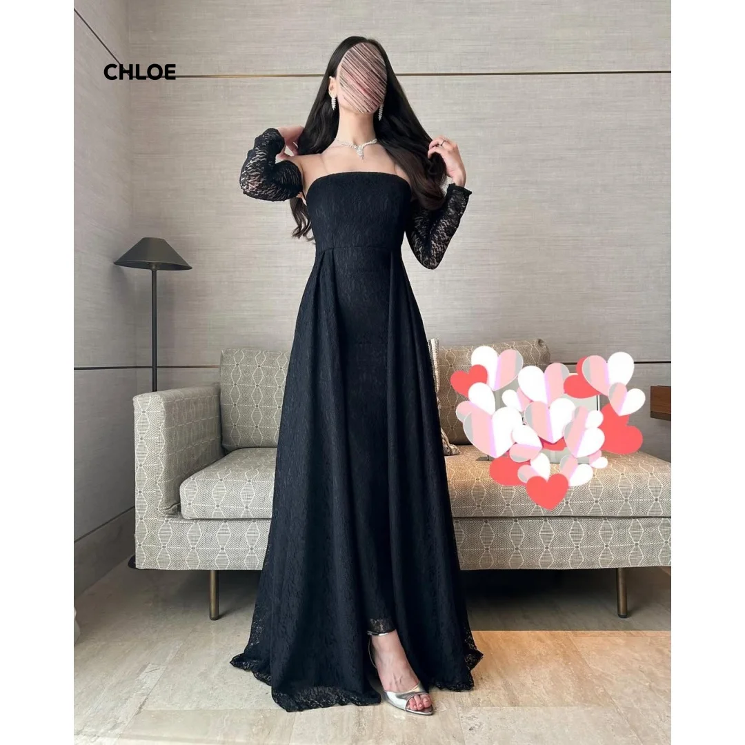

Black Luxurious Women's Evening Dresses 2026 Luxury Women Evening Dress Customized Embroidered Lace Long Sleeves Prom Clothes