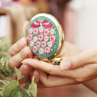 DIY Mini Round Makeup Mirror Embroidery Mirror Handcraft Needlework Cross Stitch Kit Double-Sided Mirror Material Package