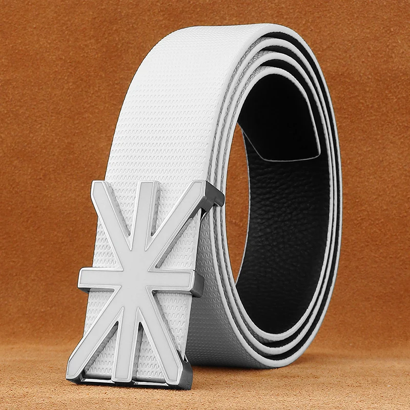 Exquisite casual white slide buckle belts men fashion genuine leather high quality Cowskin young boys ceinture homme