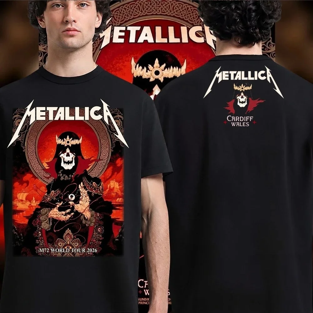 Metallica M72 World Tour 2026 Cardiff T-shirt Men and Women Summer 100 Cotton Clothing Fashion Short Sleeved Top Streetwear