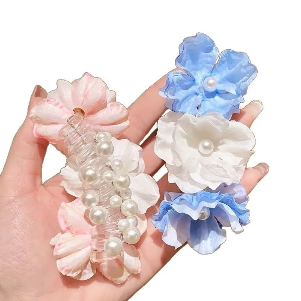 

Straight Line Pearls Headband Korean Style Flower Design Telephone Line Headband Wire Material Pearl Decorated Braid Hair Tie