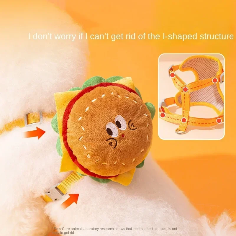 Pet Cute Burger and French Fries Backpack Towing Rope Cat Vest Dog Chest Strap for Walking Dog Rope Supplies