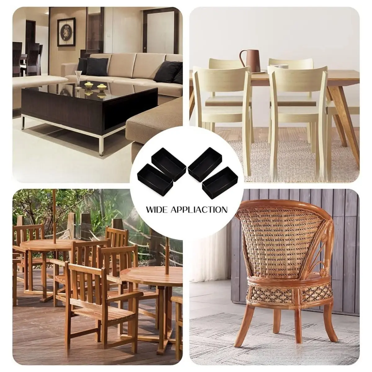 4pcs Chair Leg Caps Table Feet Covers (3.5x1.5in) Floor Protector Pads Rectangle Furniture Tube End Covers