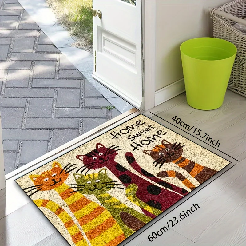 Cat's Sweet Home Pattern Door Rug Dirt Resistant Home Shoe Entry Decorative Carpet Indoor Outdoor Entrance Mat for Living Room