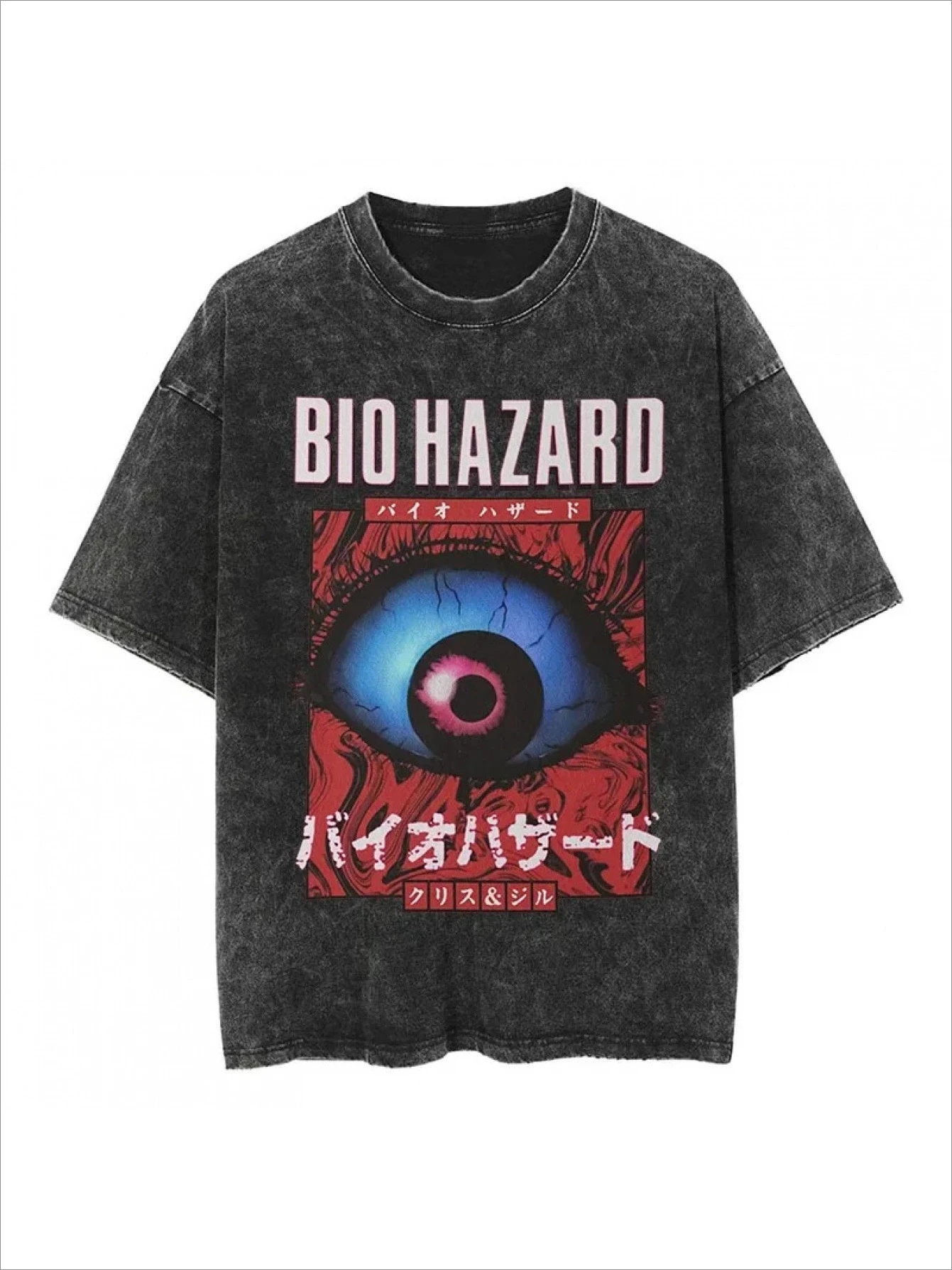 

The Latest Hot-selling Resident Evil Eye Pattern Short Sleeve Loose Men's and Women's Same Crew Neck Wash T-Shirt
