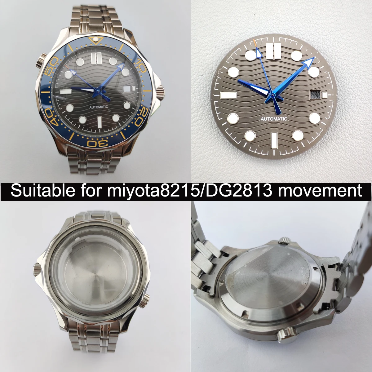 41mm Case Miyota 8215 DG2813 Men\'s Case Stainless Steel Strap Luminous Dial Bezel Watch Replacement Accessories