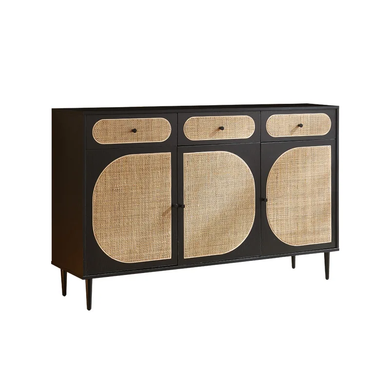 

Wabi-sabi kitchen cabinet Chinese-style ancient dining side cabinet Japanese-style rattan sliding door small apartment living ro