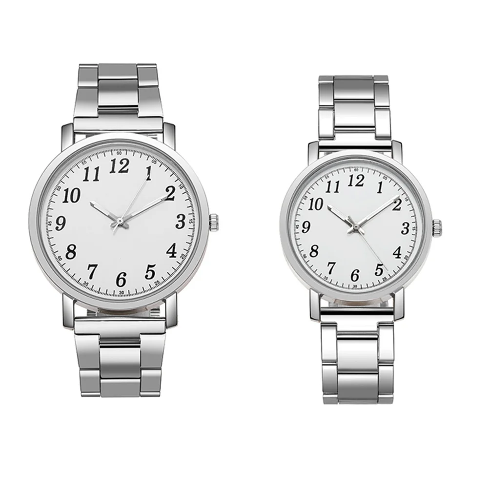 2 stuks minnaarhorloges roestvrij staal modern horloge creatief ontwerp duurzame kwaliteit nauwkeurige tijd lang gebruik zilveren horloges