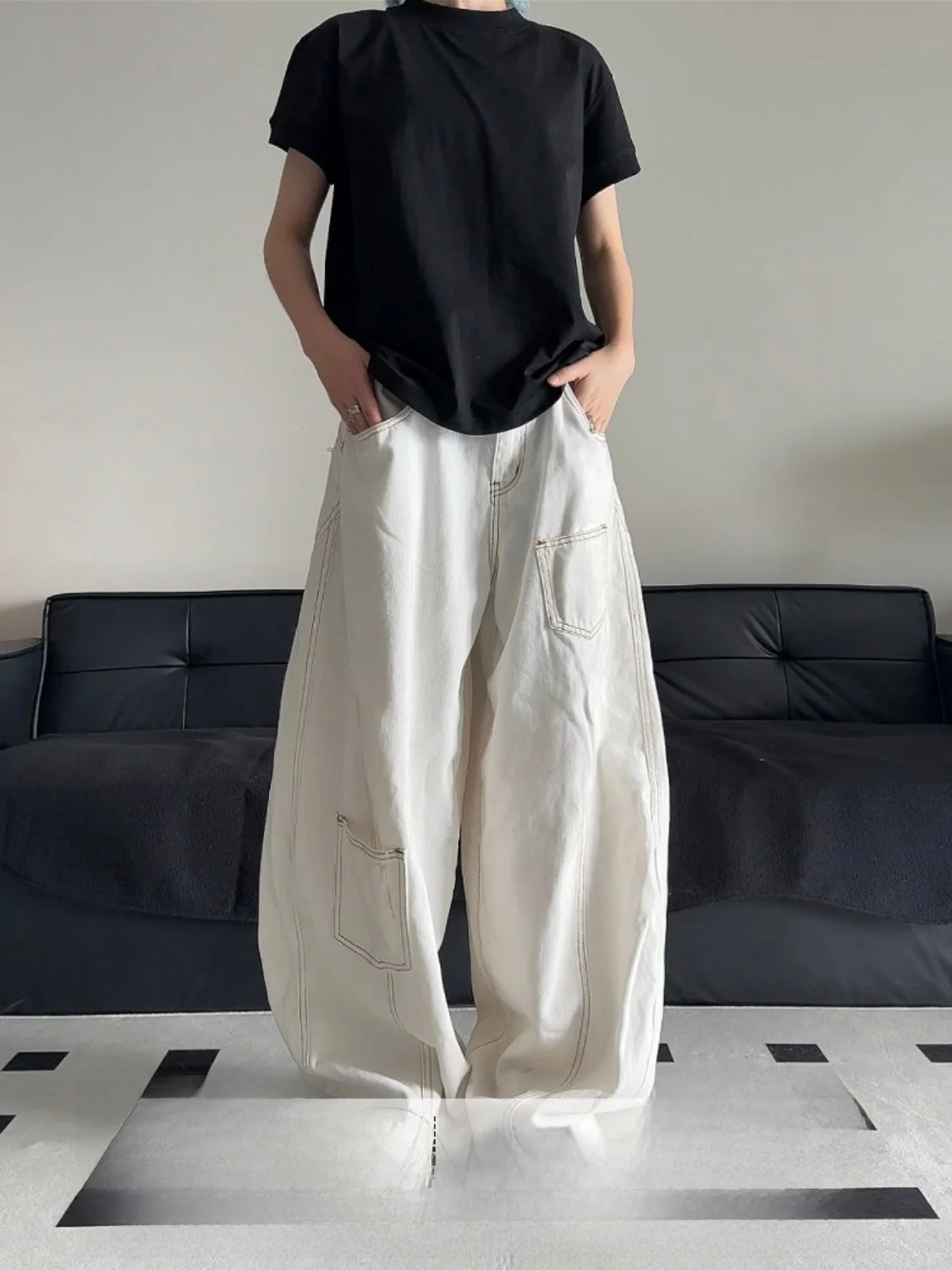 

Свободные широкие джинсы унисекс, повседневные брюки из хлопка в американском уличном стиле для пар