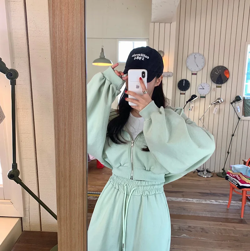 

Women's Hooded Open Cardigan Sweatirt Set Casual Loose Top High Waist Straight Leg Pants Two Piece Set Pure Color