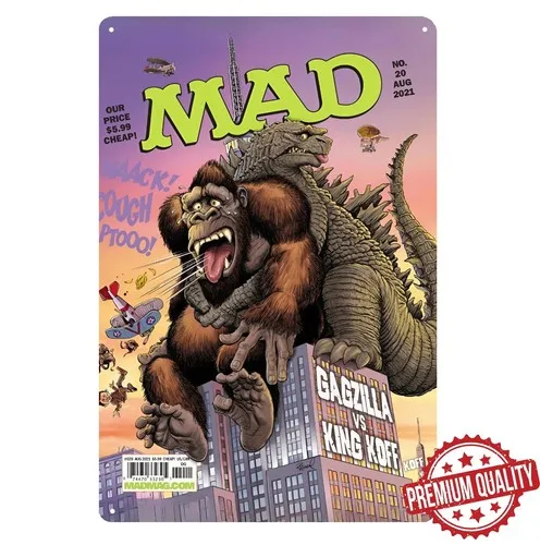 Mad Magazine No.20 Gazilla Vs King - Póster metálico con diseño de cartón - Tamaño: 8x12 pulgadas - Aluminio