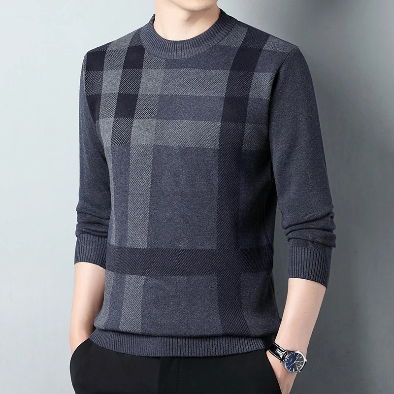 Men's Knitted Pullover Autumn Winter O-Neck Striped Wool Men Sweater British Business Casual Fashion Versatile Knitwear