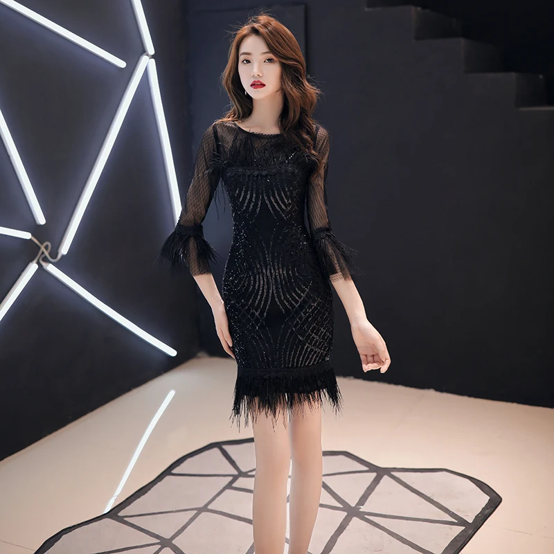 

Ele Bla Fi Tail ort Evening Dr Women's High End Quali Ball Gown Midi Skirt Sle Korean Version Zipper Ba